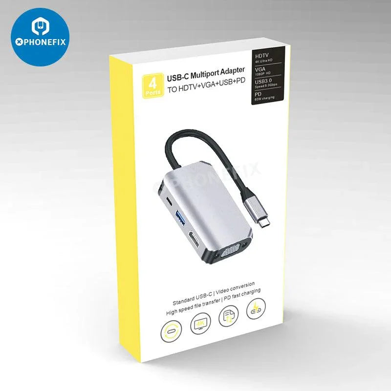 PHONEFIX Hub adaptateur multiport USB 3.0 Type-C pour MacBook et PC avec plusieurs ports pour une connectivité facile.
