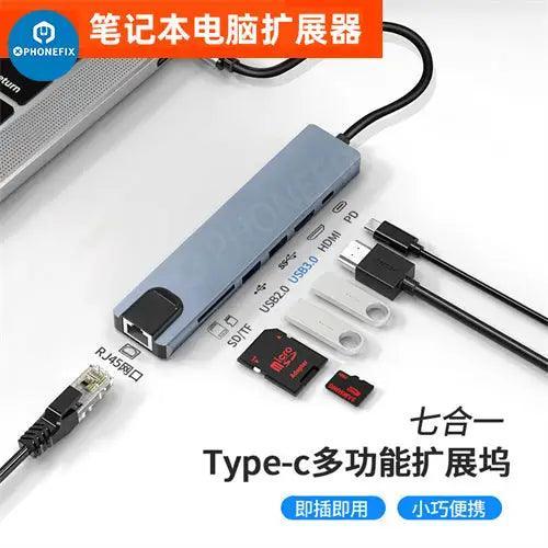 PHONEFIX USB C Hub 12-in-1 Type-C docking station with multiple ports and PD fast charging for laptops and devices.