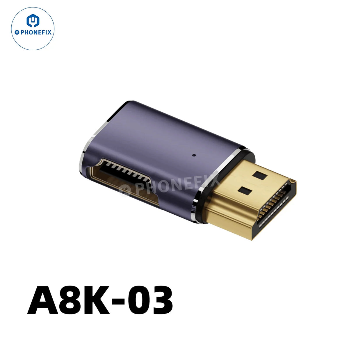 PhoneFix 8K 60Hz 48Gbps converter extension connector for phone, laptop, and HDTV 3C accessory, with a sleek black design.