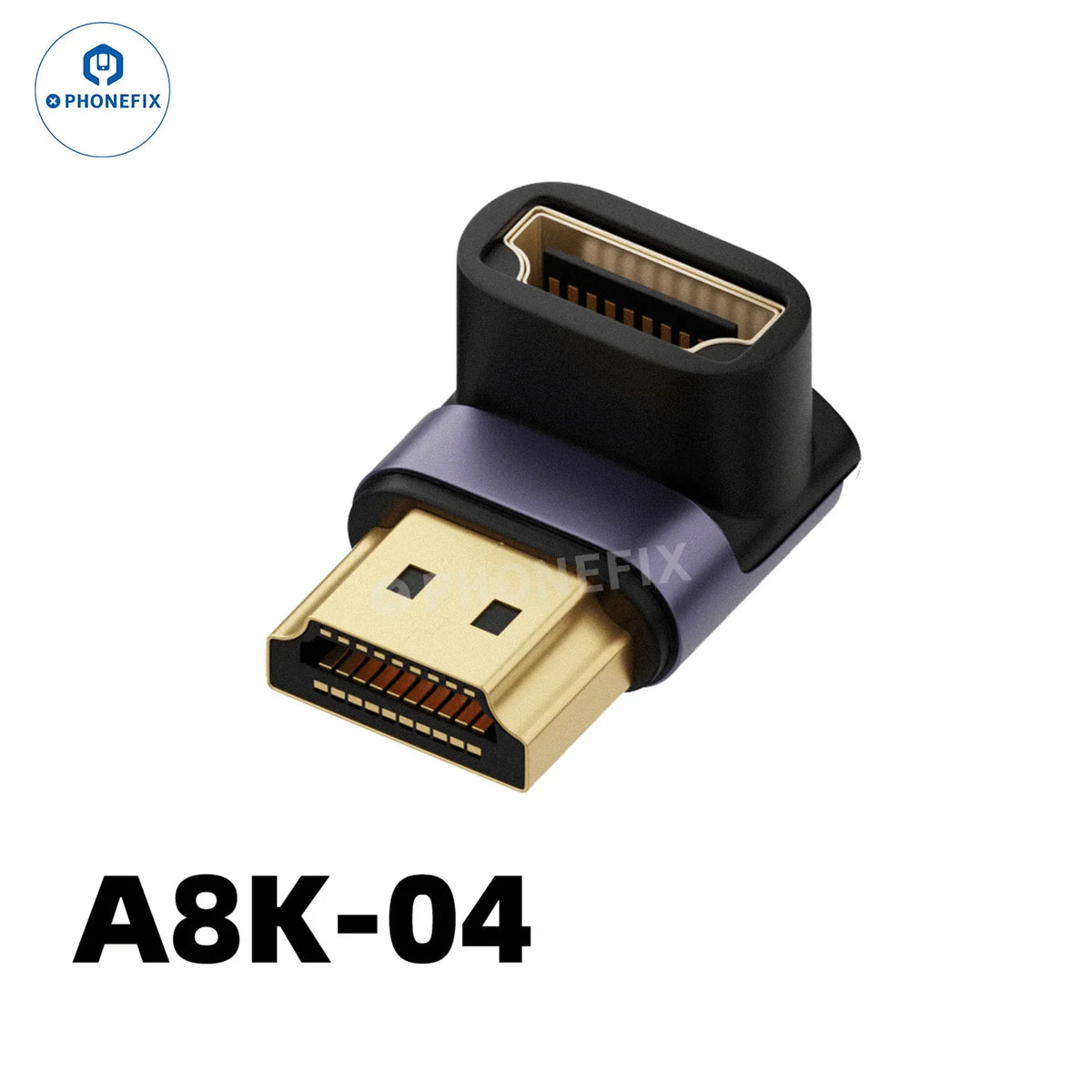 PHONEFIX 8K 60Hz 48Gbps converter extension connector for phone, laptop, and HDTV, displaying a sleek 3C accessory.