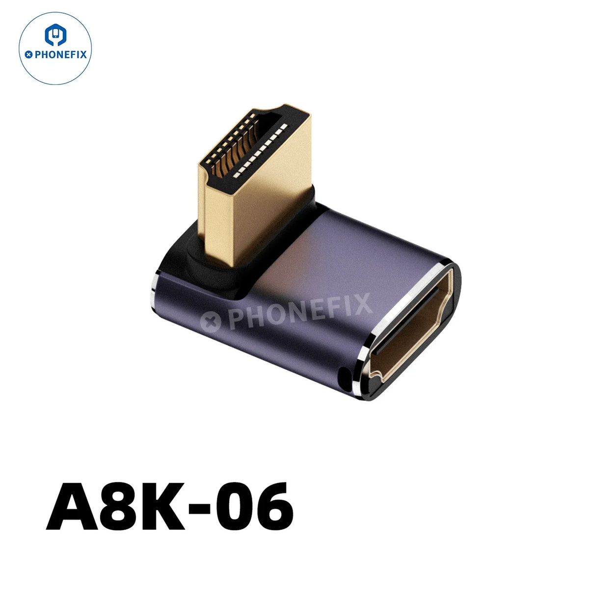 PhoneFix 8K 60Hz 48Gbps converter extension connector for phone, laptop, and HDTV, used as a 3C accessory.