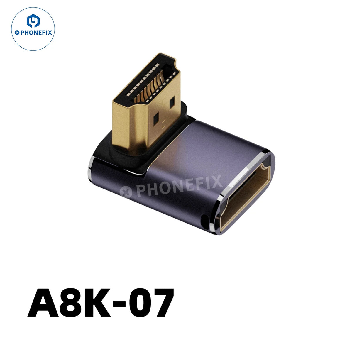 PhoneFix 8K 60Hz 48Gbps converter extension connector for phone, laptop, and HDTV 3C accessory, shows the compact connector device.