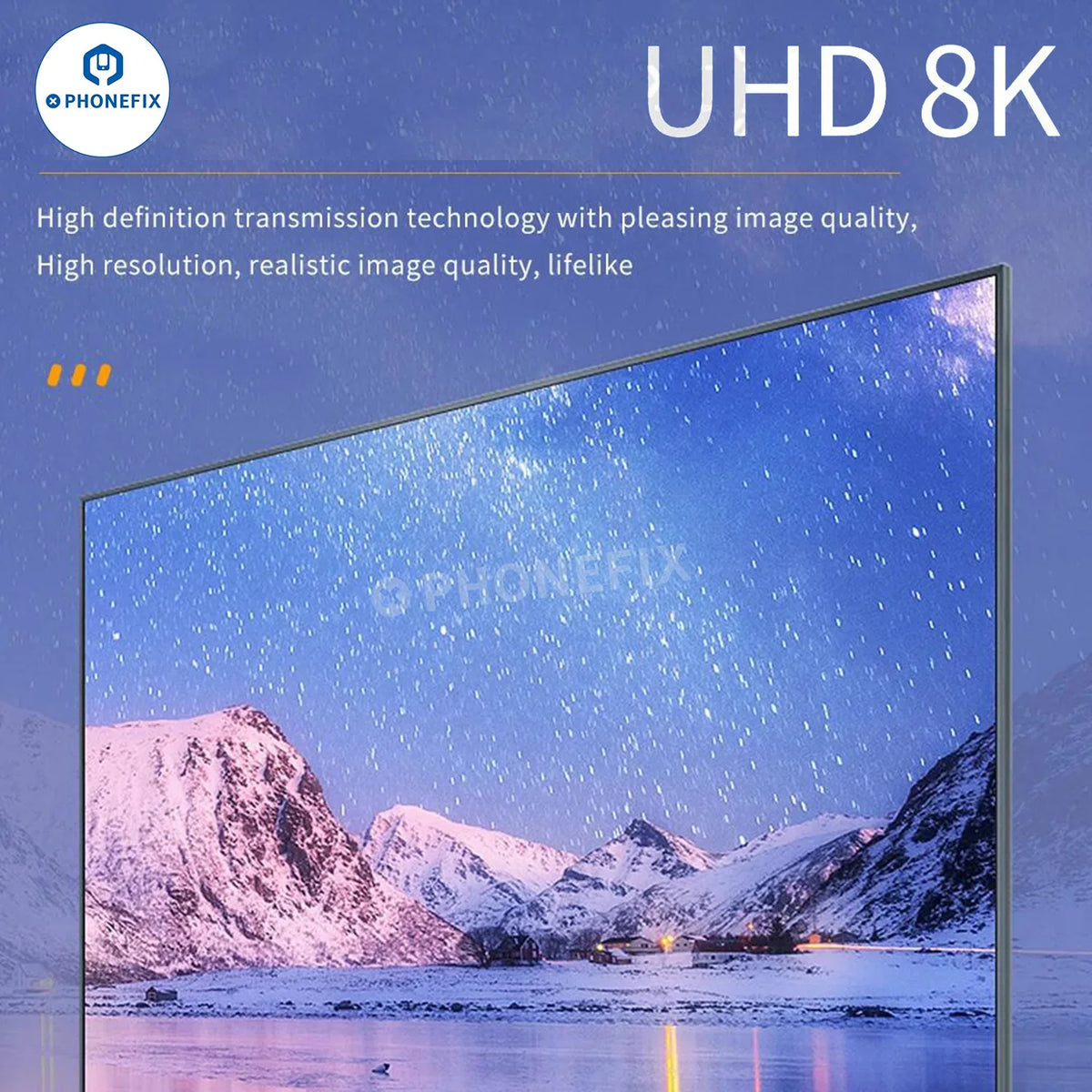 PHONEFIX 8K 60Hz 48Gbps HDMI extension connector for phones, laptops, and HDTVs, showcasing the sleek black 3C accessory.