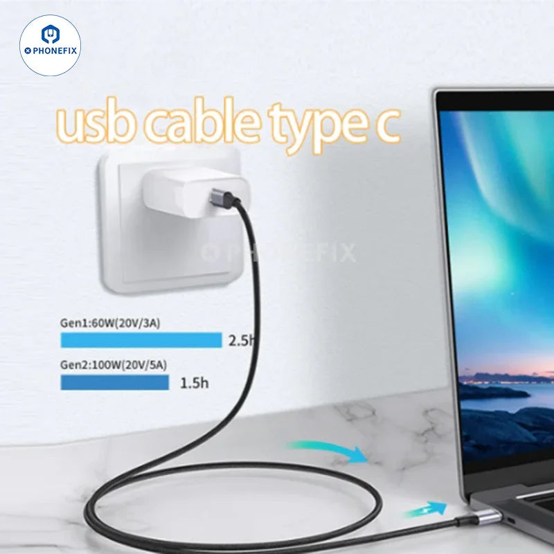 Cable de extensión USB 3.1 Gen2 recto y acodado para dispositivos digitales, marca PHONEFIX, accesorios 3C, vista de cerca.