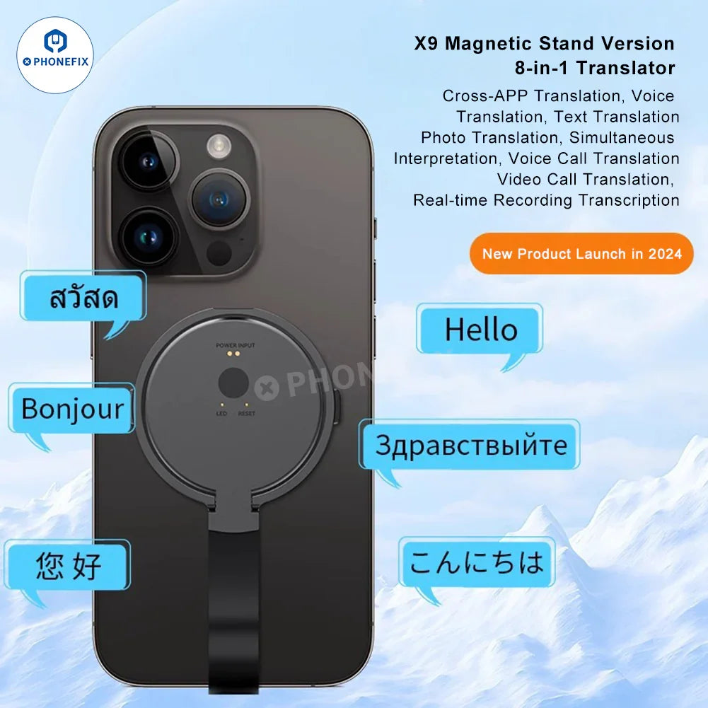 PHONEFIX Smart Voice Translator GPT-4.0 AI Photo Translation Headphones for real-time language translation and audio communication.