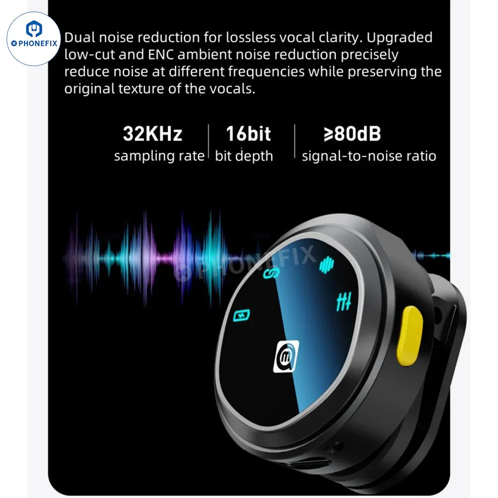 Wireless microphone for live video recording by PHONEFIX, compact 3C accessory with microphone and transmitter for clear sound capture.