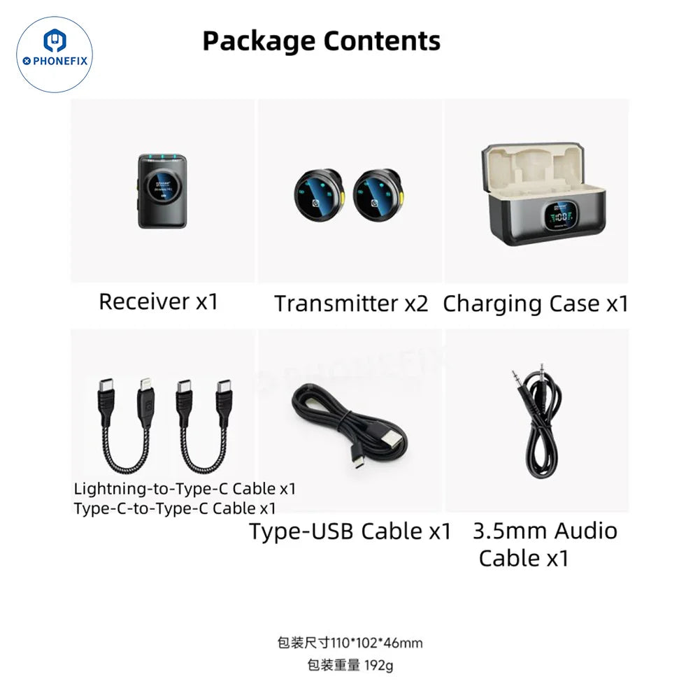 Wireless microphone from PHONEFIX's AMAOE MIC-A series for live video recording, shown in a compact 3C accessories image.