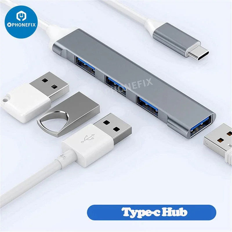 PHONEFIX 3-in-1 USB 3.0 port hub expander for phone and PC, enabling fast data transfer and multiple device connections.