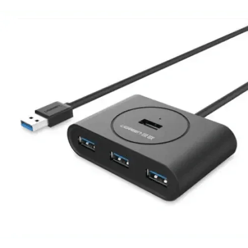 White 4-port USB 3.0 hub by PHONEFIX with OTG extension cable, ideal for connecting multiple devices to computers or tablets.