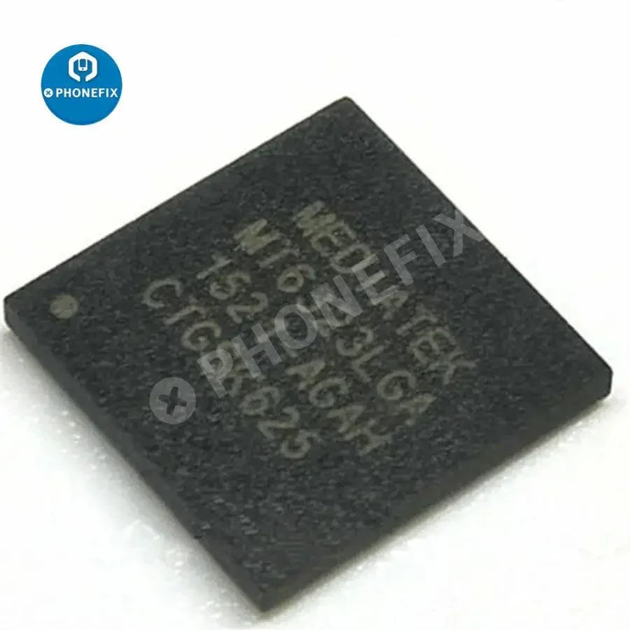 PhoneFix Android phone power IC chip including MT6355W, 6355VNW, 6335WP, 6323GA, and 6323LGA models for smartphones.
