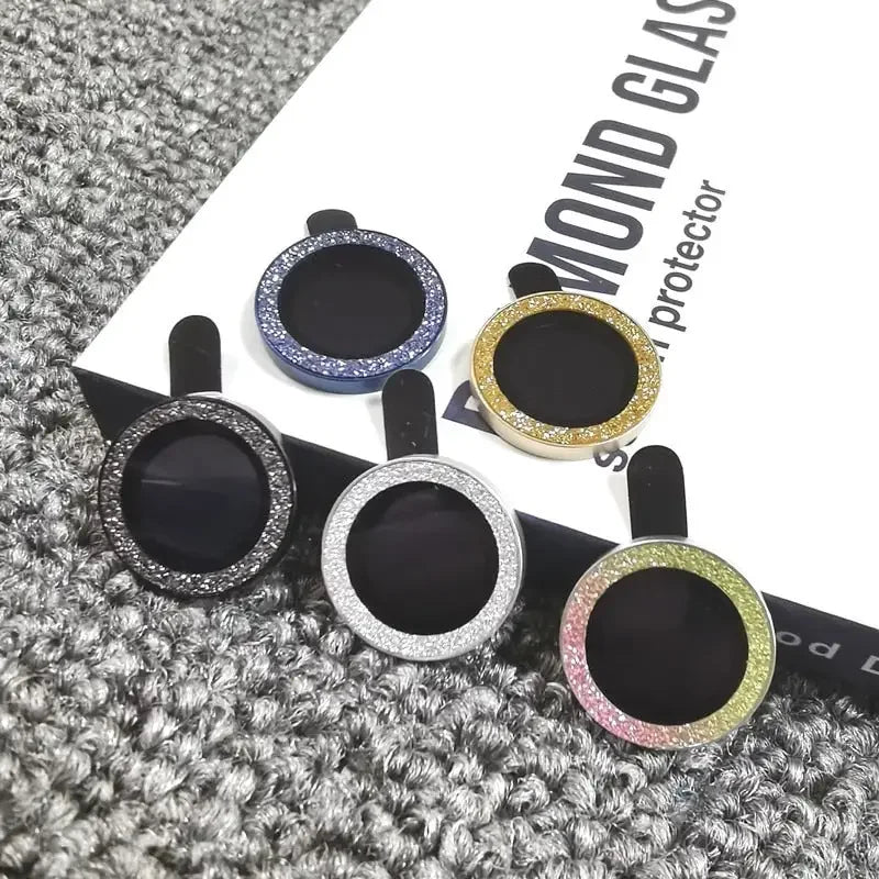 Colorful bling diamond camera lens protector cover for iPhone 13, 12 Mini, and 11 Pro back glass replacement by PHONEFIX.