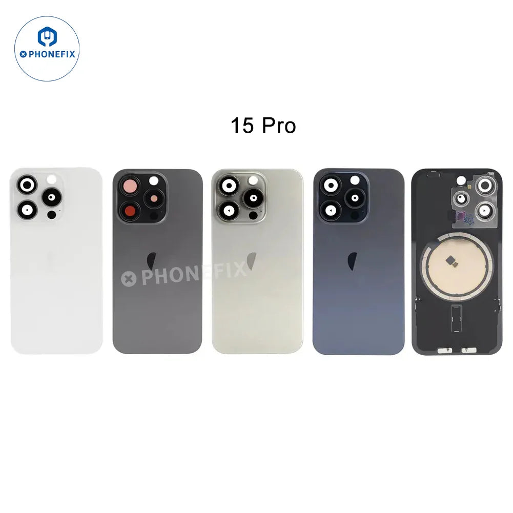 iPhone 14-16 Pro Max back cover glass replacement with MagSafe magnet, showing the sleek glass rear panel and magnetic attachment area.