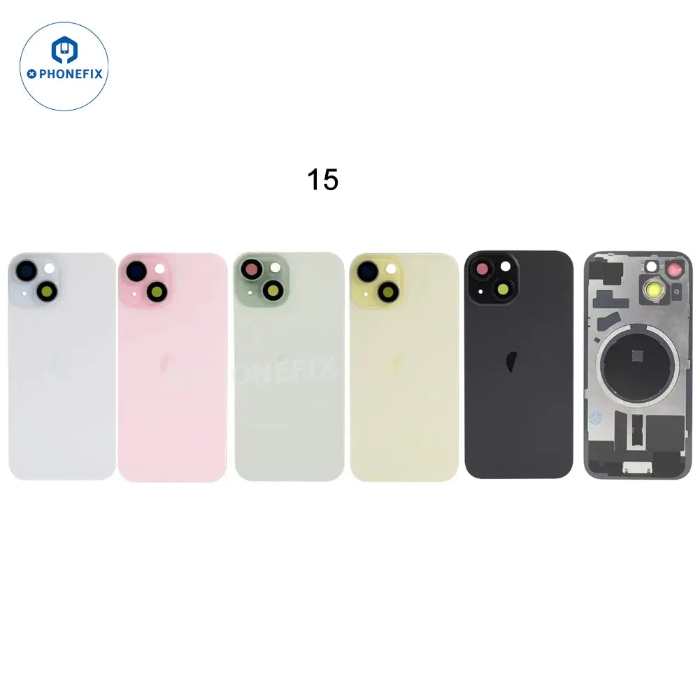 PHONEFIX iPhone 14-16 Pro Max back cover glass replacement with MagSafe magnet, featuring clear glass and integrated magnetic component.