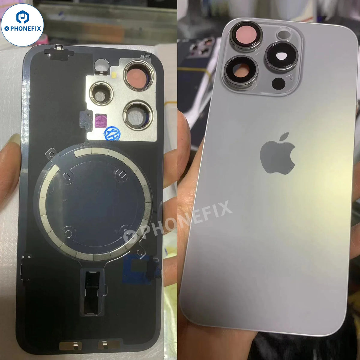PHONEFIX iPhone 14-16 Pro Max back cover glass with MagSafe magnet, replacement back glass for iPhone models.