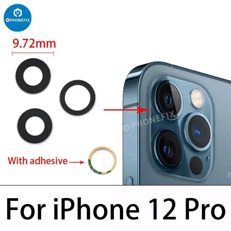 Rear camera lens glass cover for iPhone camera replacement, showing the back glass replacement part by PHONEFIX.