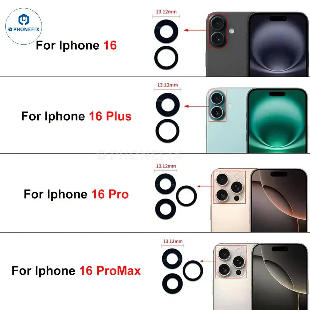 Rear camera lens glass cover for iPhone, back glass replacement by PHONEFIX, showing the clear, protective camera lens glass.