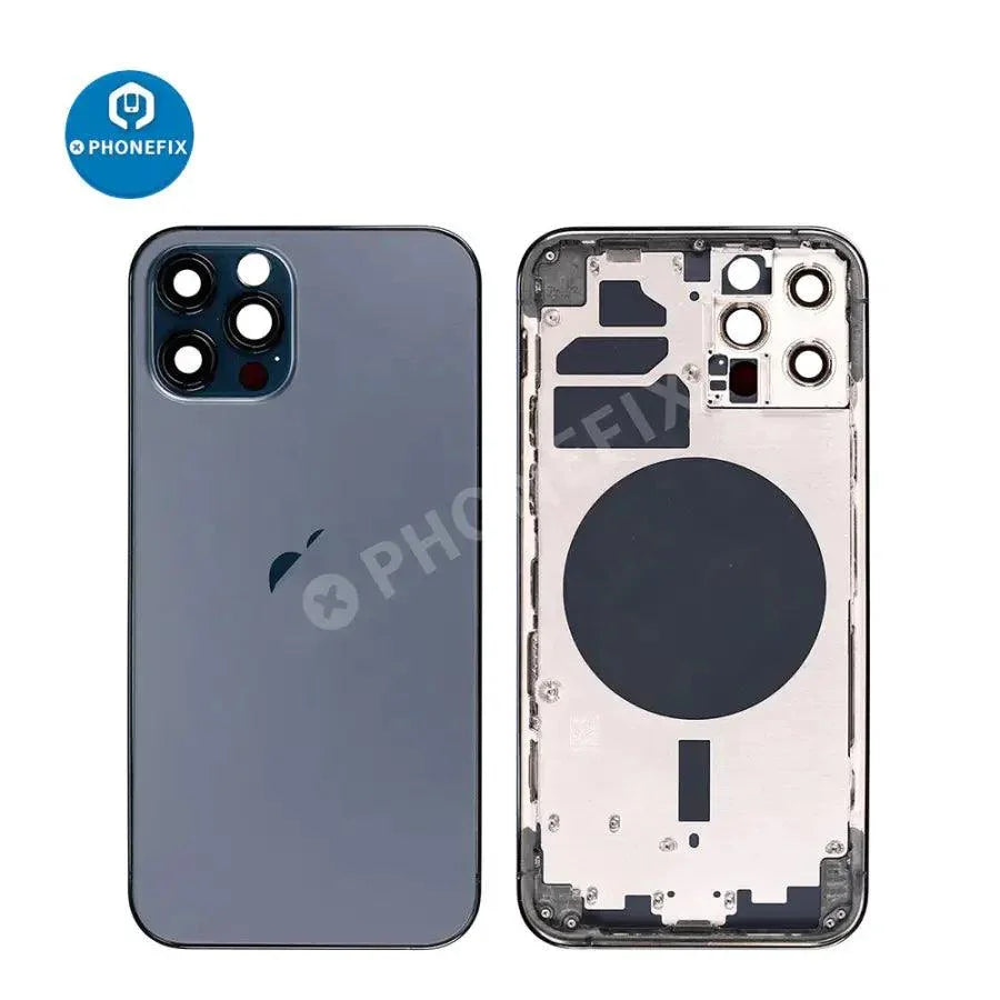iPhone back housing with battery frame replacement, PHONEFIX aftermarket rear glass and frame for iPhone repair.