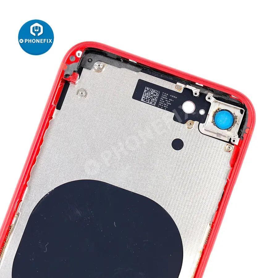 iPhone back housing with battery frame replacement by PHONEFIX, aftermarket rear glass and frame for iPhone repair.