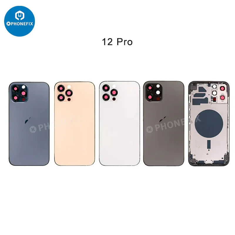 PHONEFIX iPhone back housing with battery frame, replacement back glass and frame for restoration or repair.