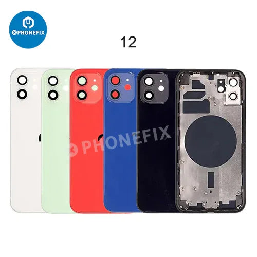 PHONEFIX iPhone back housing with battery frame, replacement back glass part, showing the assembled rear casing with battery frame.