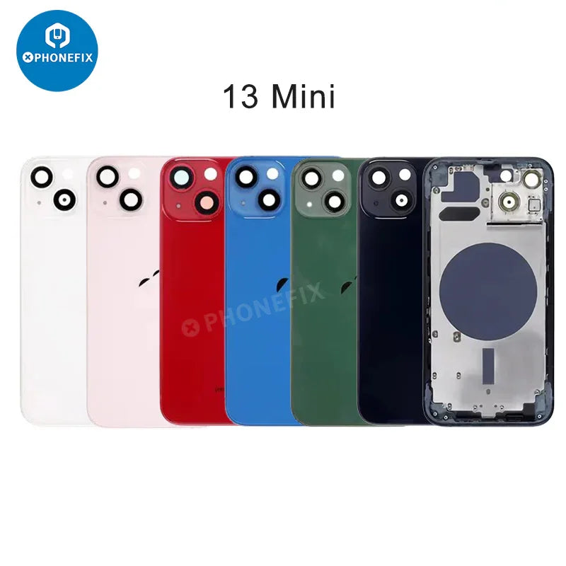 PHONEFIX iPhone back housing with battery frame, replacement back glass part for model 13m, showing the assembled component.