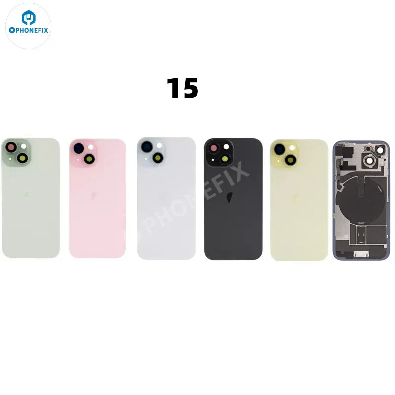 PHONEFIX iPhone back housing with battery frame, replacement back glass panel and frame for repairs.