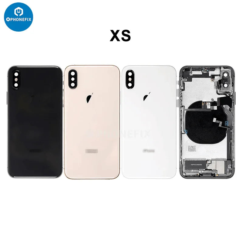 PhoneFIX iPhone replacement back cover with full rear housing and glass, showing the new rear glass assembly for iPhone repair.