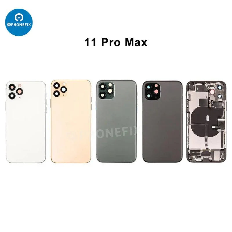 PhoneFix iPhone 11 Pro Max replacement back glass rear housing assembly showing the full back cover and glass panel.