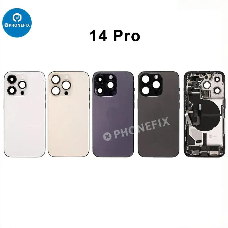 PhoneFix iPhone 14 Pro back cover rear housing with glass replacement, showing the full assembly and sleek rear glass design.