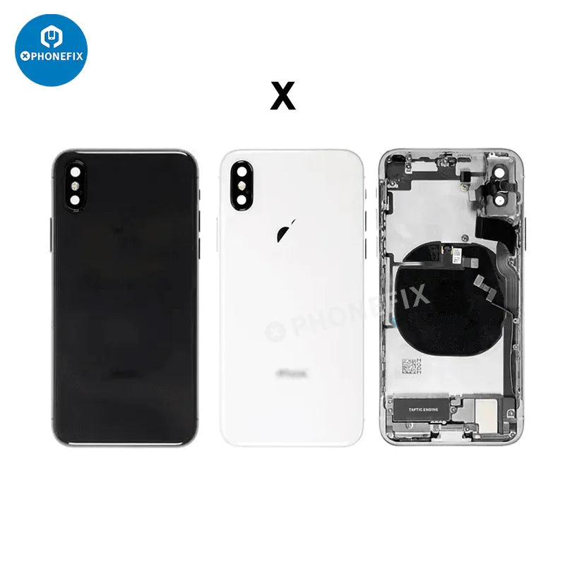 PHONEFIX iPhone back cover replacement with rear housing and glass assembly, showing the full back glass and housing component.