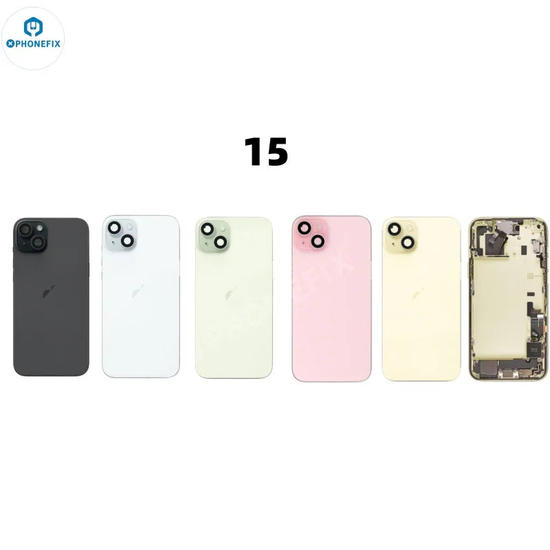 PHONEFIX iPhone back cover rear housing full assembly with replacement back glass showing the intact rear panel and sleek design.