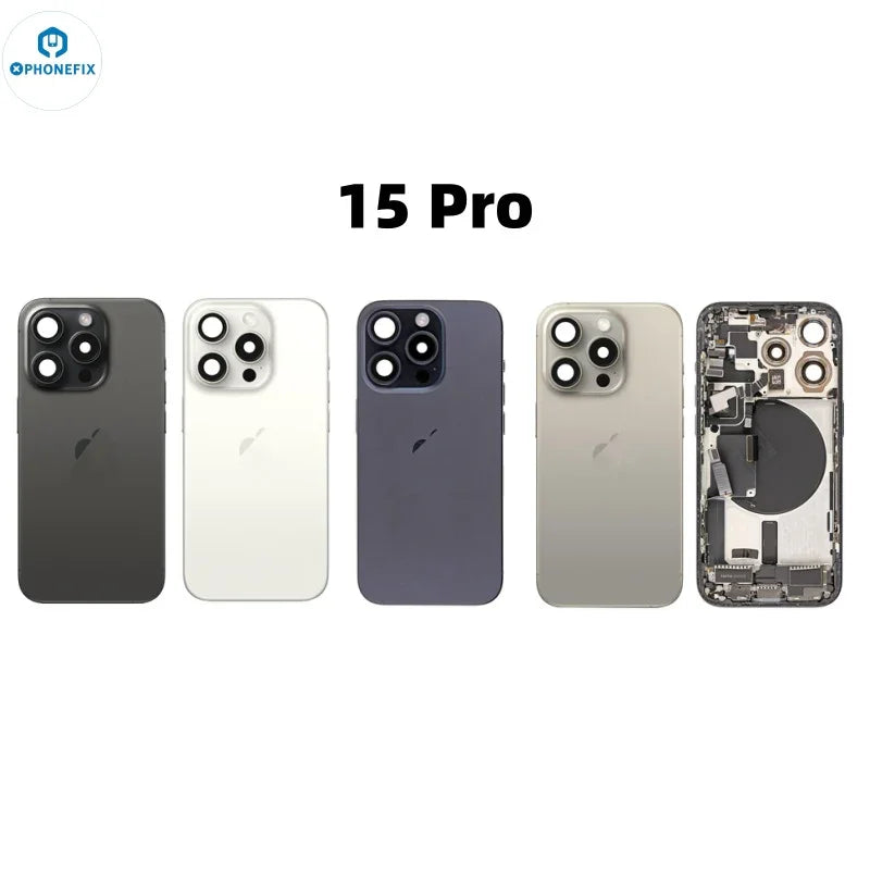 PhoneFix iPhone back cover assembly with replacement rear glass, showing the full rear housing for iPhone repair.
