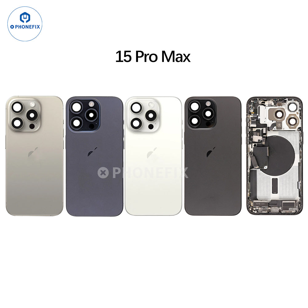 PhoneFix iPhone back cover replacement with full rear housing assembly, featuring new back glass for a restored look.