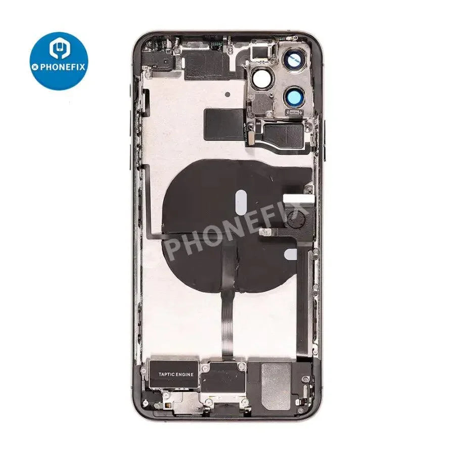 PhoneFix gold back glass replacement for iPhone 11 Pro Max, full assembly with rear cover and camera cutout.