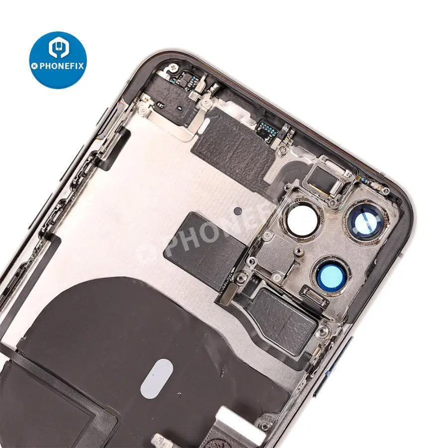 Gold back cover replacement for iPhone 11 Pro Max, full assembly with back glass, by PHONEFIX, showing the assembled phone back.