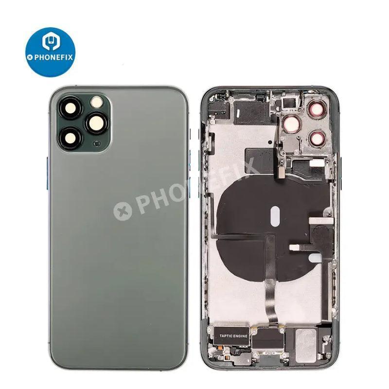 Gold back glass replacement assembly for iPhone 11 Pro, showing the full back cover with PHONEFIX branding.