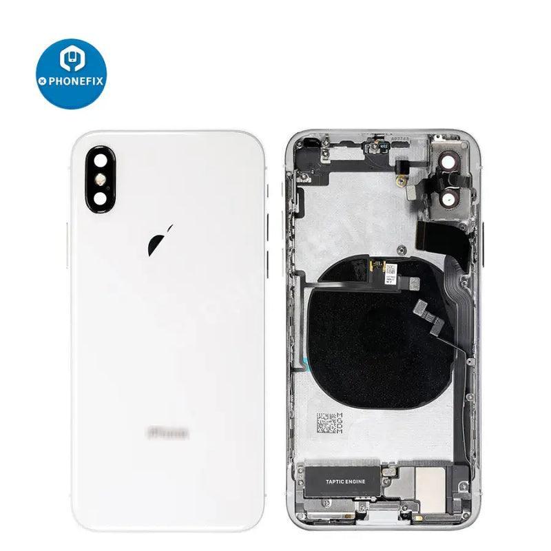Gold iPhone XS back cover full assembly replacement by PHONEFIX, showing the new glass back with sleek finish.