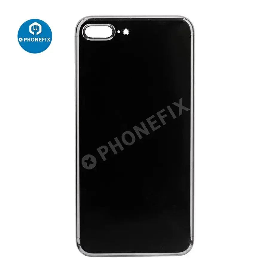 Red PhoneFIX back glass replacement for iPhone 7 Plus, showing the new rear cover with clean finish and precise fit.