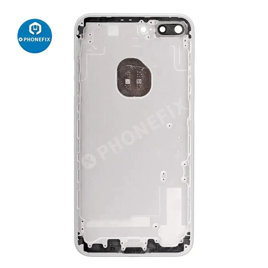 Red back glass replacement for iPhone 7 Plus by PHONEFIX, showing the refurbished rear cover with a glossy finish.