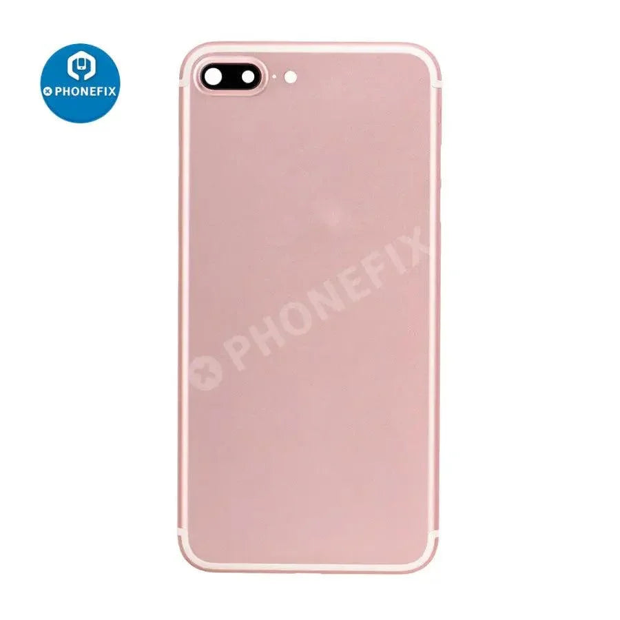 Red phone back glass replacement for iPhone 7 Plus, showing the PHONEFIX aftermarket back cover after installation.