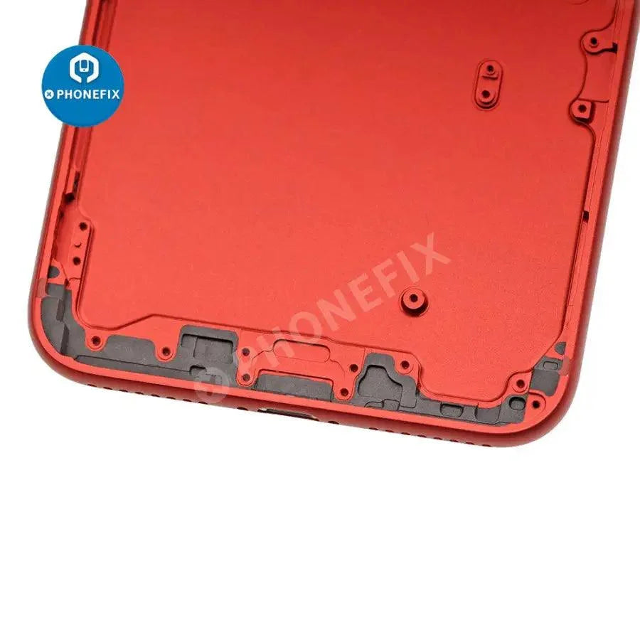 Red back glass replacement for iPhone 7 Plus by PHONEFIX, showing the new glass cover after installation.