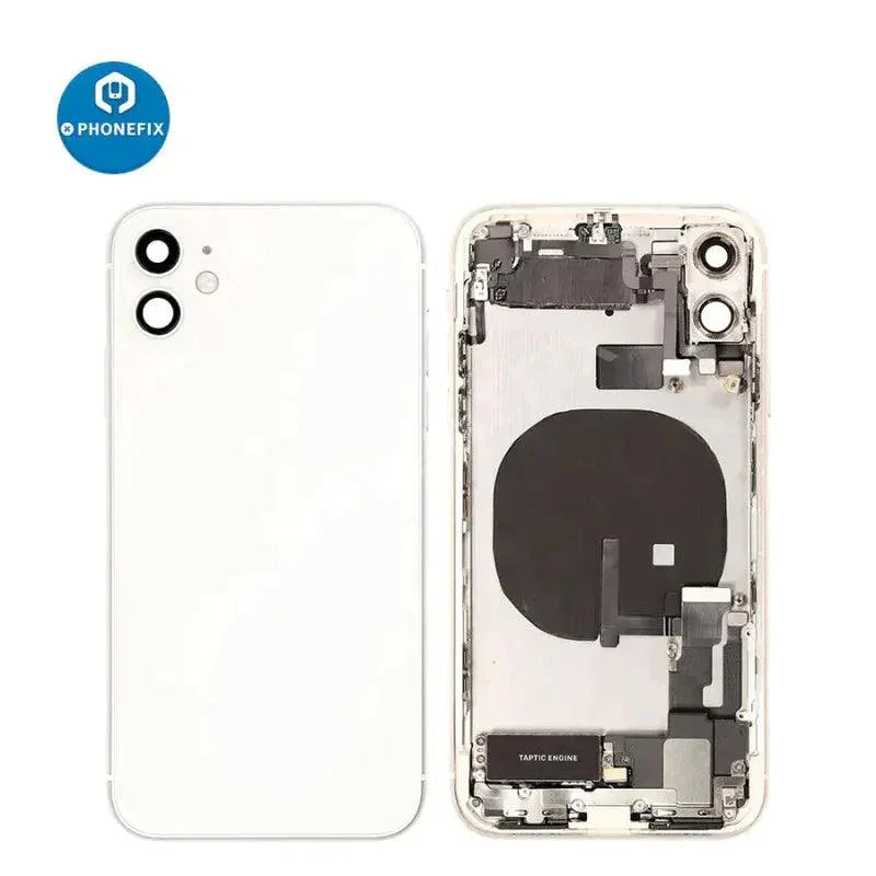 White PHONEFIX back glass full assembly replacement for iPhone 11, showing the repaired rear cover with clean finish.