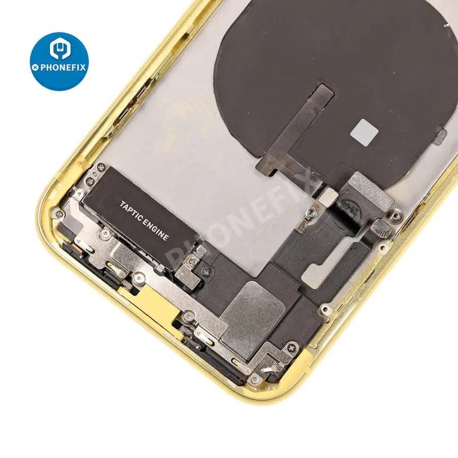 White phone back cover assembly for iPhone 11 by PHONEFIX, showing the full replacement back glass and frame.
