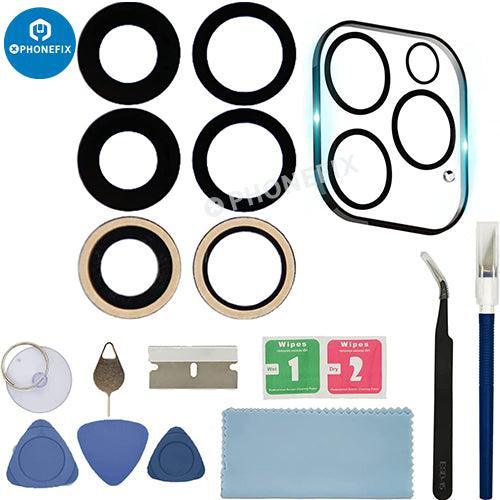PHONEFIX back camera lens replacement tool kit for iPhone 12, 13, 14 Pro Max back glass repair with tools and parts.