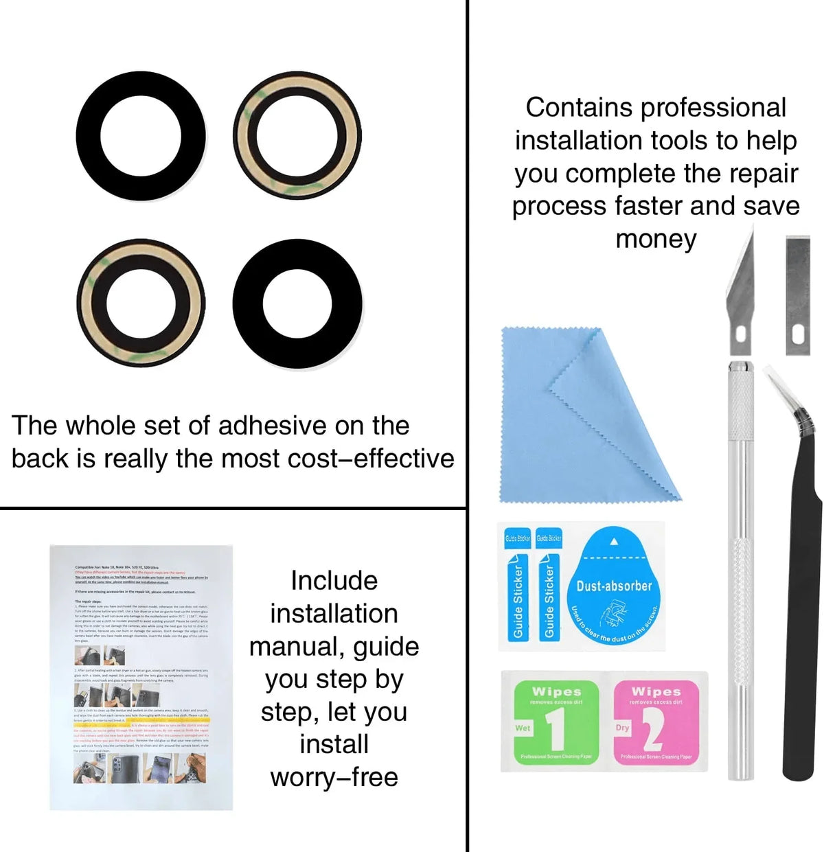 PHONEFIX back camera lens replacement tool kit for iPhone 12, 13, 14 Pro Max, includes tools for back glass repair.