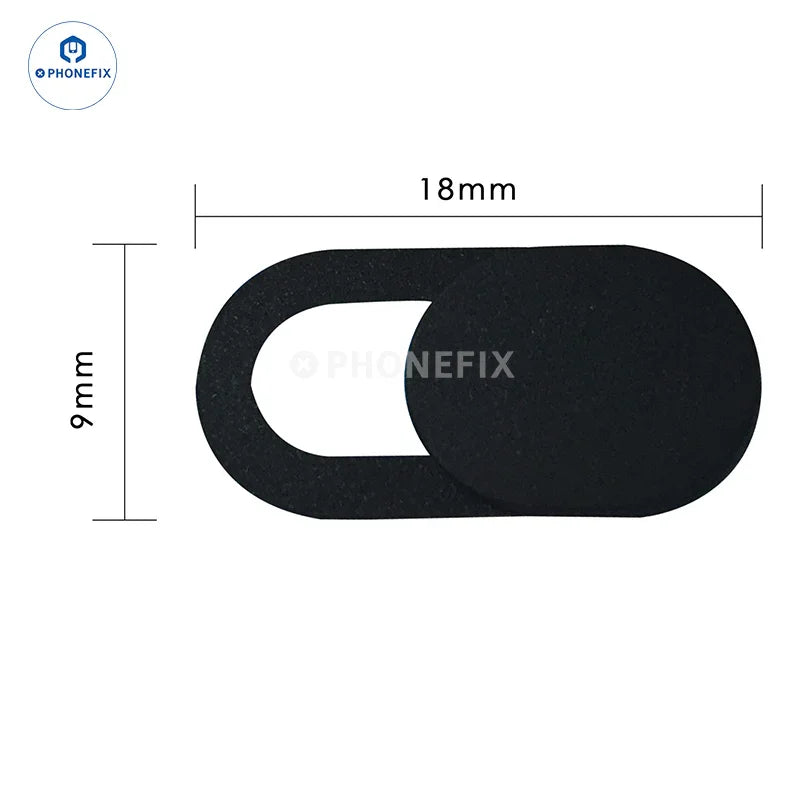 PhoneFIX webcam cover privacy protection slide for phone camera, with back glass replacement, shown in a close-up image.