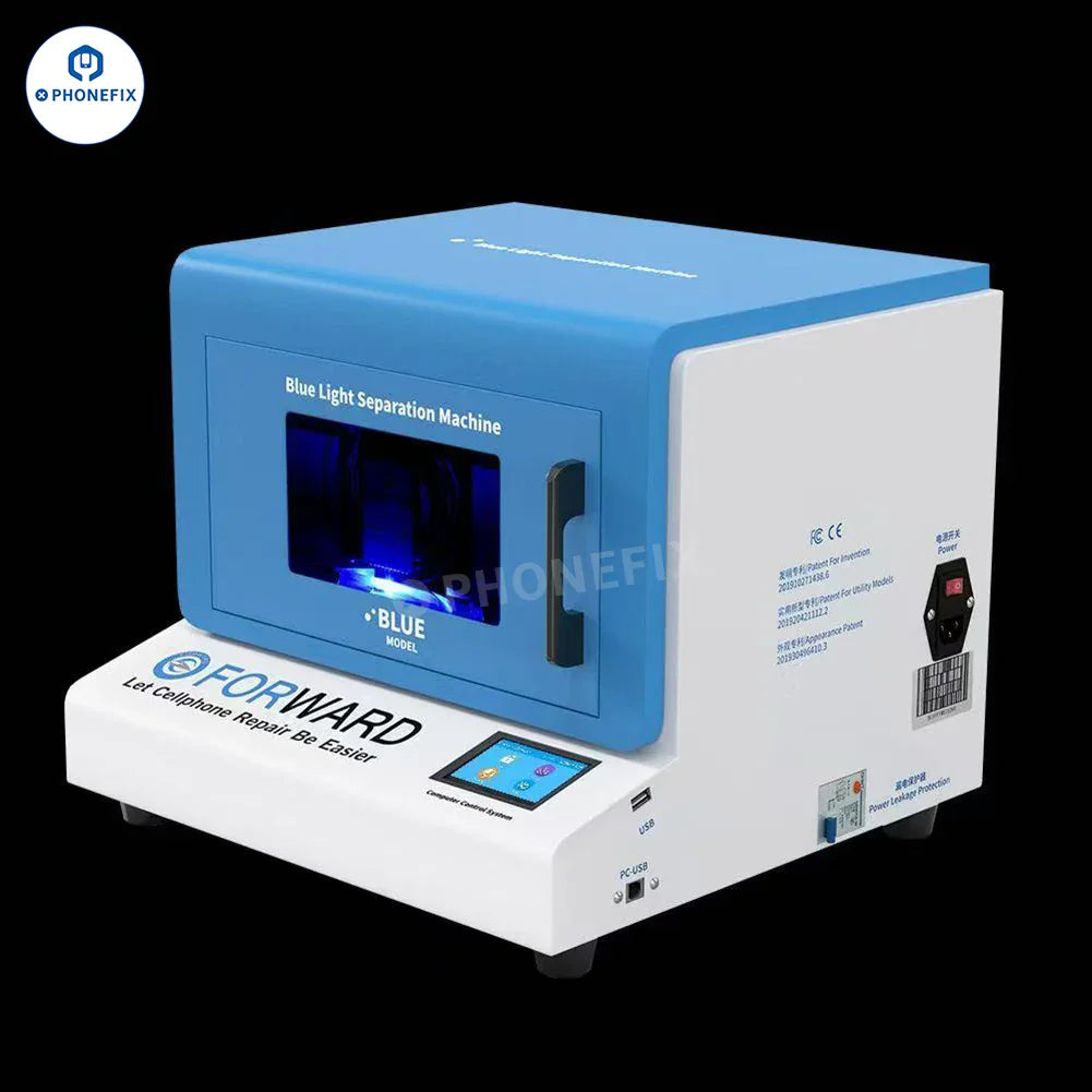 PHONEFIX forward blue light laser machine used for phone back glass removal and replacement on mobile devices.