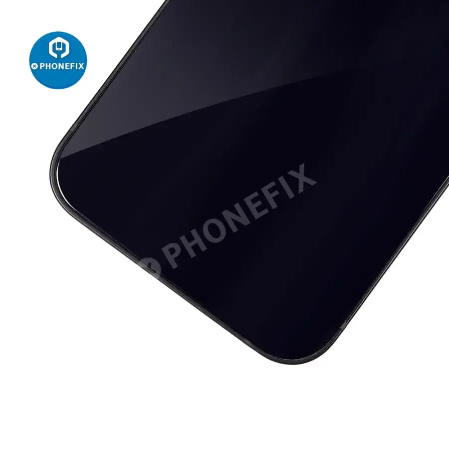 Black PHONEFIX back glass replacement assembly for iPhone 12, showing the full back cover for repair and replacement.