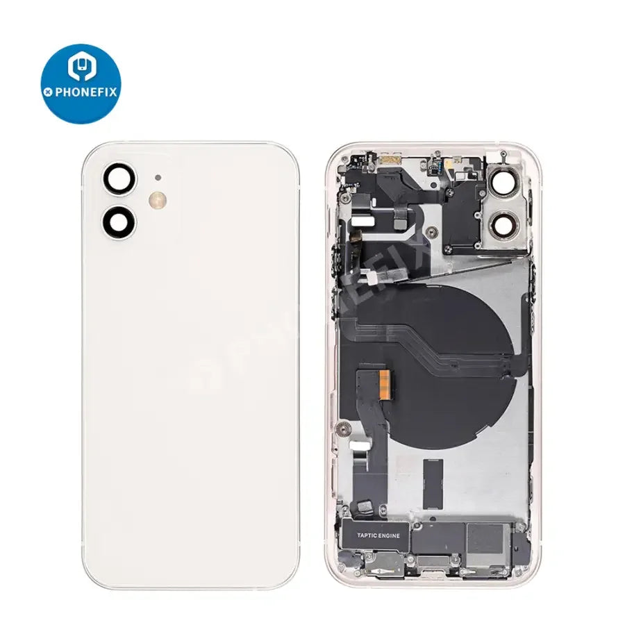 Black PhoneFix iPhone 12 back glass full assembly replacement showing the rear cover for repair and replacement.