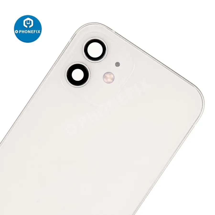 Black back glass cover for iPhone 12, PHONEFIX full assembly replacement for rear repair and protection.